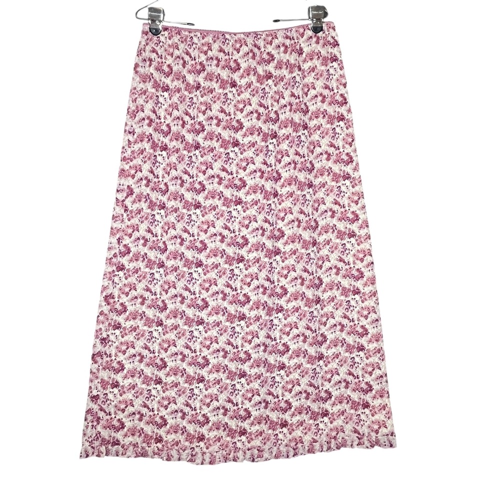 VTG Kathy Ireland Maxi Skirt Sz L Pink Floral Cottagecore Romantic Flowy Y2K 90s